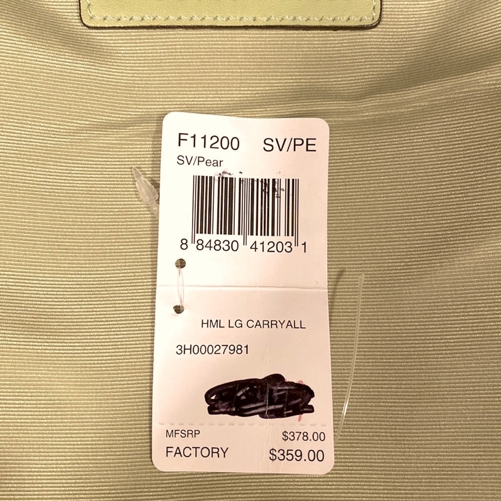 COACH large lime (pear) leather Carryall w/rolled leather handles, #F11200 - Picture 10 of 15